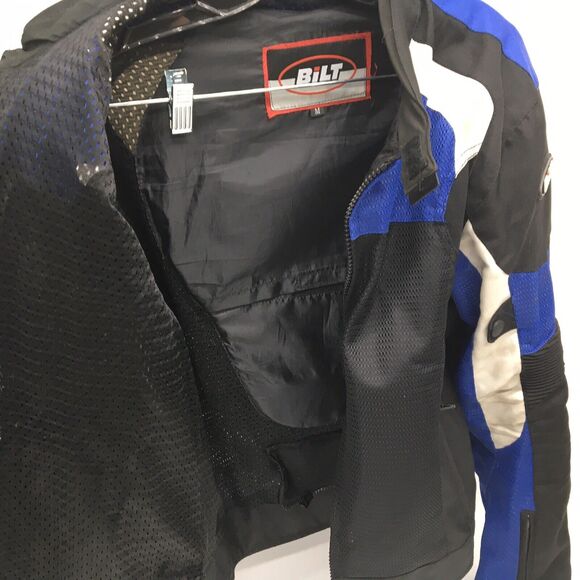 Bilt BLM 1 Motorcycle Jacket Siz M  Black White Blue  Mesh Padded Motocross Dirt - Picture 7 of 9